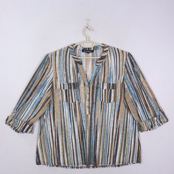 Cocomo Top Shirt Womens Size 2X Popover Button Split Neck 3/4 Roll Tab Sleeve - Picture 1 of 11